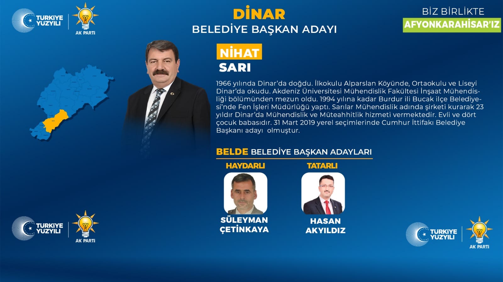 Cumhur İttifakı'nın Dinar, Haydarlı ve Tatarlı için yeni belediye başkan adayları belirlendi